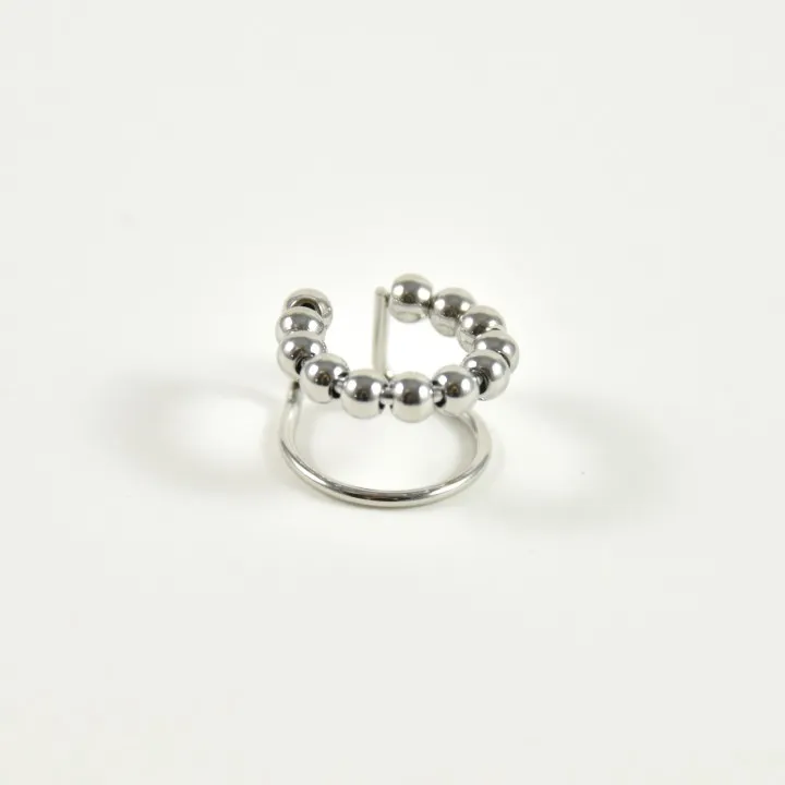 BAGUE D'OREILLE DOUBLE ANNEAU PERLES ACIER INOXYDABLE SILVE PETIT PRIX