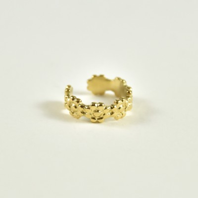 BAGUE D'OREILLE FLEURS CISELEES ACIER INOXYDABLE GOLD PETIT PRIX
