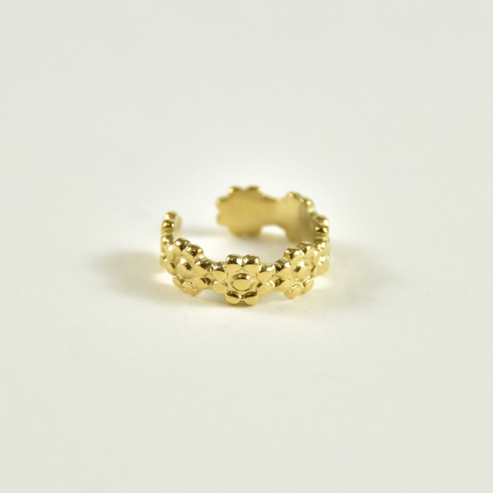 BAGUE D'OREILLE FLEURS CISELEES ACIER INOXYDABLE GOLD PETIT PRIX