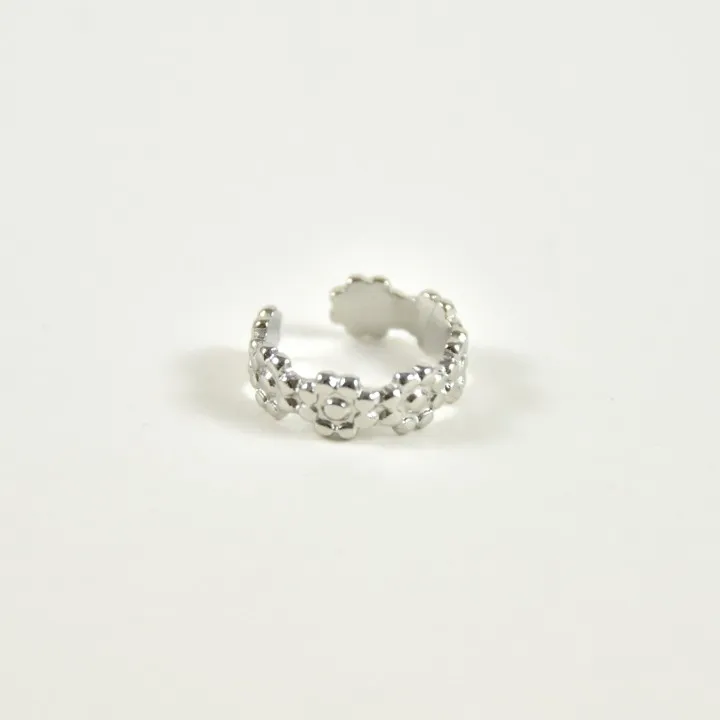 BAGUE D'OREILLE FLEURS CISELEES ACIER INOXYDABLE SILVER PETIT PRIX