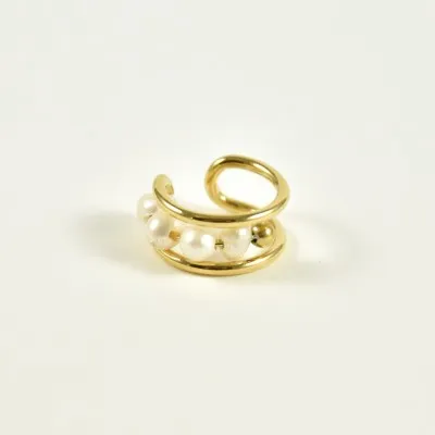 BAGUE D'OREILLE PERLES NACRES ET GOLD ACIER INOXYDABLE GOLD PETIT PRIX