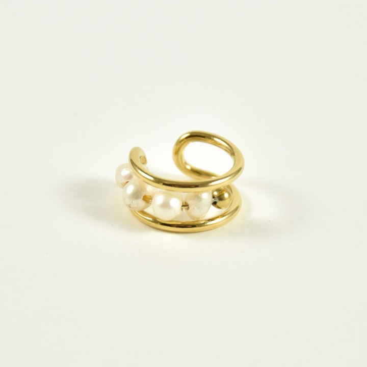 BAGUE D'OREILLE PERLES NACRES ET GOLD ACIER INOXYDABLE GOLD PETIT PRIX