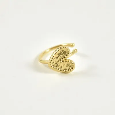 BAGUE D'OREILLE COEUR MARTELE ACIER INOXYDABLE GOLD PETIT PRIX