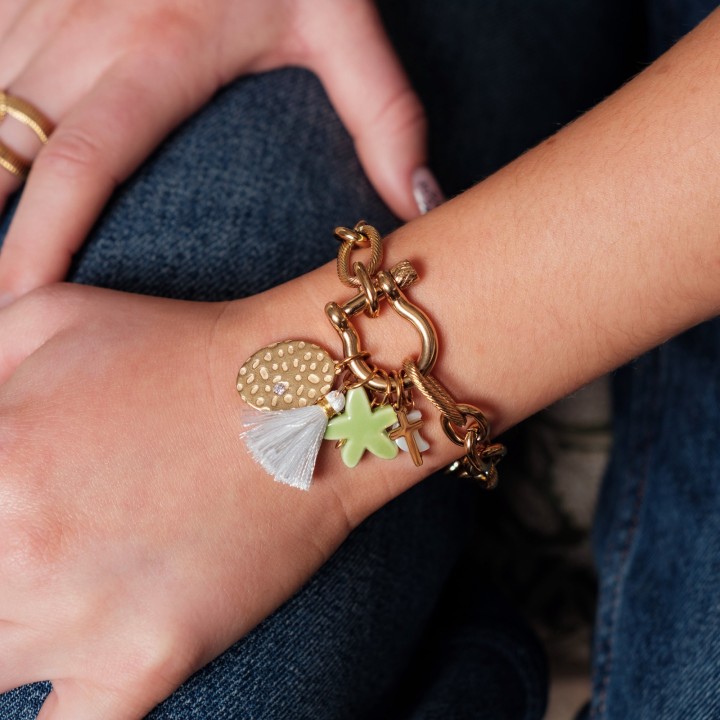 BRACELET GROSSE MAILLE CISELEE ACIER INOXYDABLE GOLD PETIT PRIX