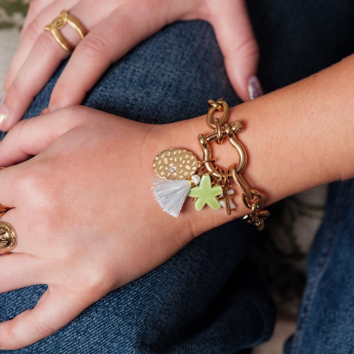 BRACELET GROSSE MAILLE CISELEE ACIER INOXYDABLE GOLD PETIT PRIX