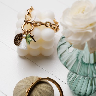 BRACELET GROSSE MAILLE CISELEE ACIER INOXYDABLE GOLD PETIT PRIX