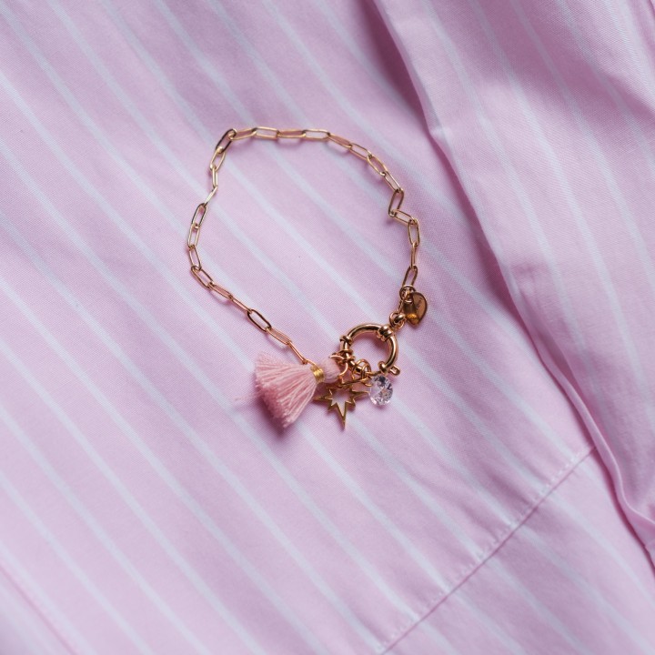 BRACELET PETITE MAILLE FERMOIR ROND ACIER INOXYDABLE GOLD PETIT PRIX