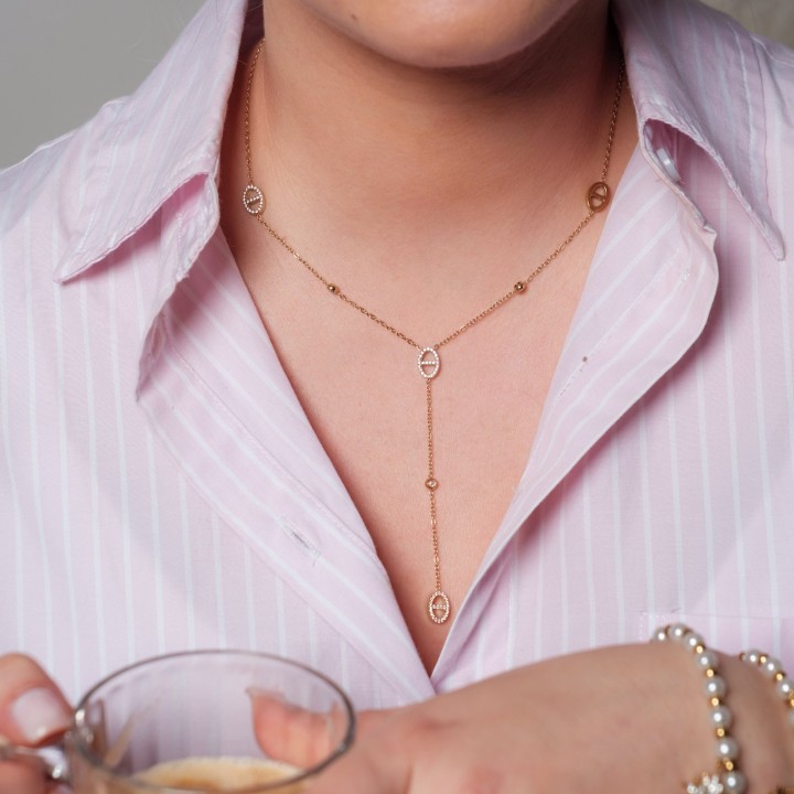 COLLIER CRAVATE RONDS STRASS ACIER INOXYDABLE GOLD PETIT PRIX
