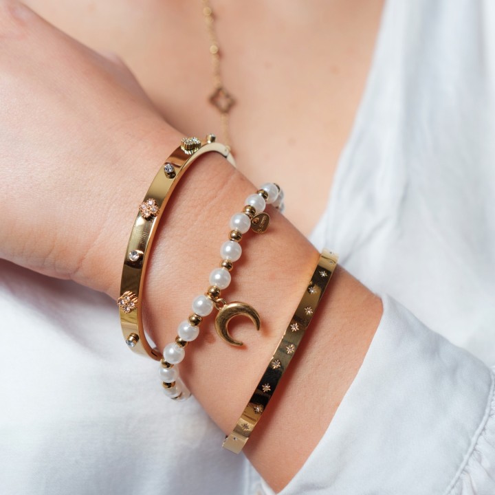 JONC TREFLES ET STRASS ACIER INOXYDABLE GOLD PETIT PRIX