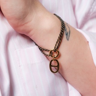 BRACELET CORDON NOIR ET GOLD ACIER INOXYDABLE GOLD PETIT PRIX