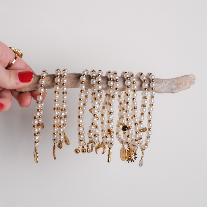BRACELET ELASTIQUE PERLES SOLEIL ACIER INOXYDABLE GOLD PETIT PRIX
