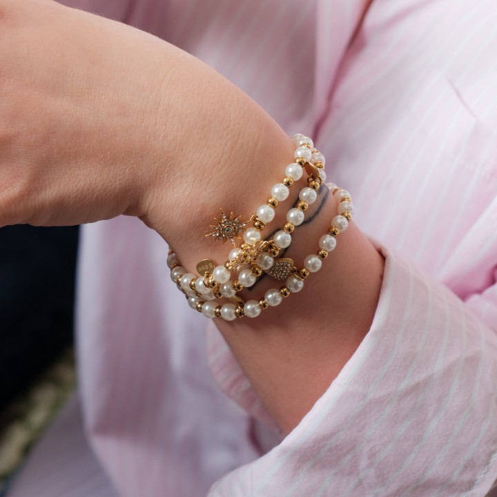 BRACELET ELASTIQUE PERLES SOLEIL ACIER INOXYDABLE GOLD PETIT PRIX