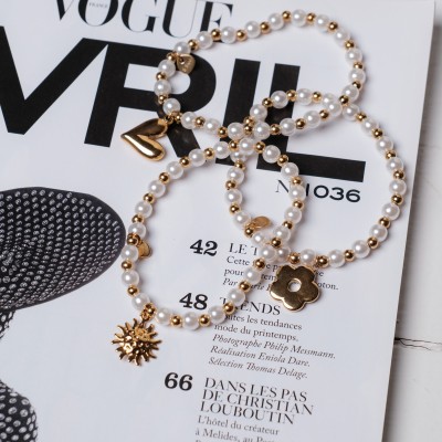 BRACELET ELASTIQUE PERLES ETOILE ACIER INOXYDABLE GOLD PETIT PRIX