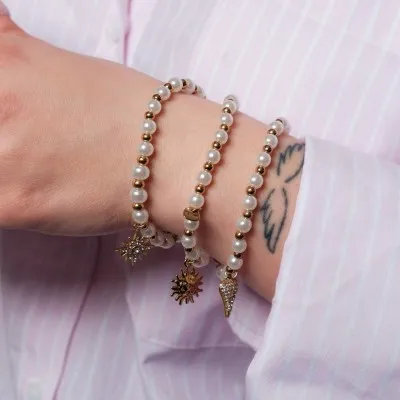 BRACELET ELASTIQUE PERLES GOUTTE ACIER INOXYDABLE GOLD PETIT PRIX