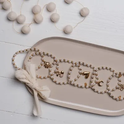 BRACELET ELASTIQUE PERLES LUNE ACIER INOX GOLD PETIT PRIX