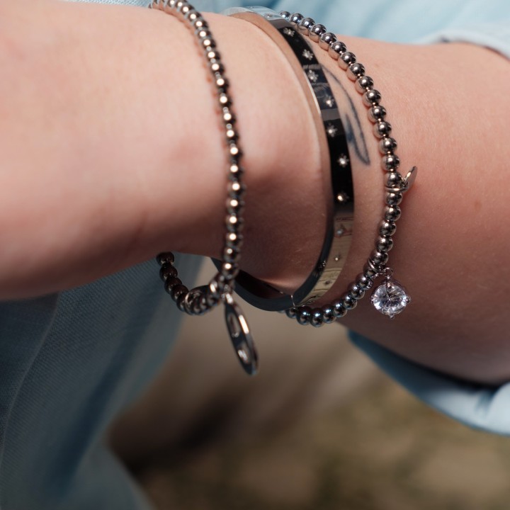 BRACELET ELASTIQUE PERLES STRASS ACIER INOX SILVER PETIT PRIX