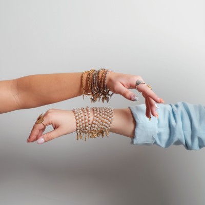 BRACELET ELASTIQUE PERLES COEUR ACIER INOX SILVER PETIT PRIX