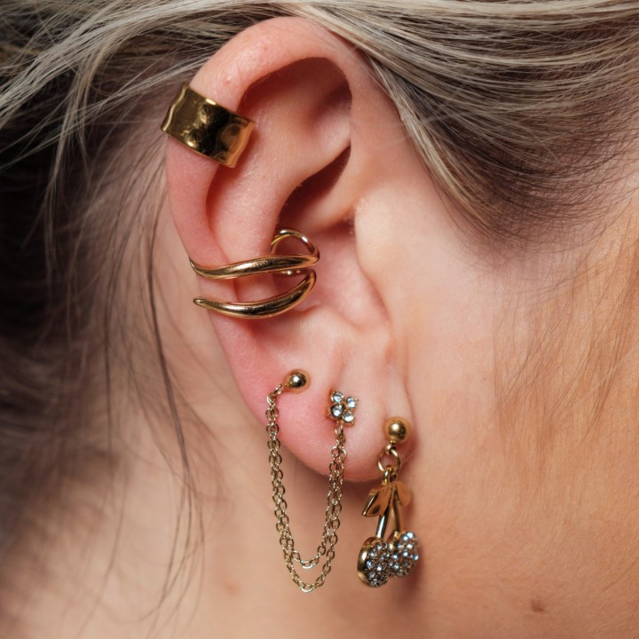 PUCES CERISES STRASS ACIER INOXYDABLE GOLD PETIT PRIX