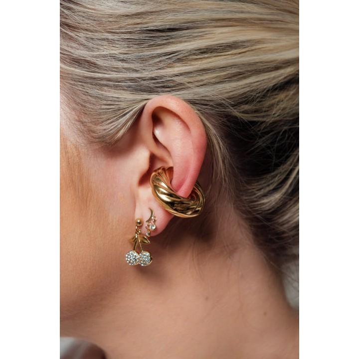 PUCES CERISES STRASS ACIER INOXYDABLE GOLD PETIT PRIX