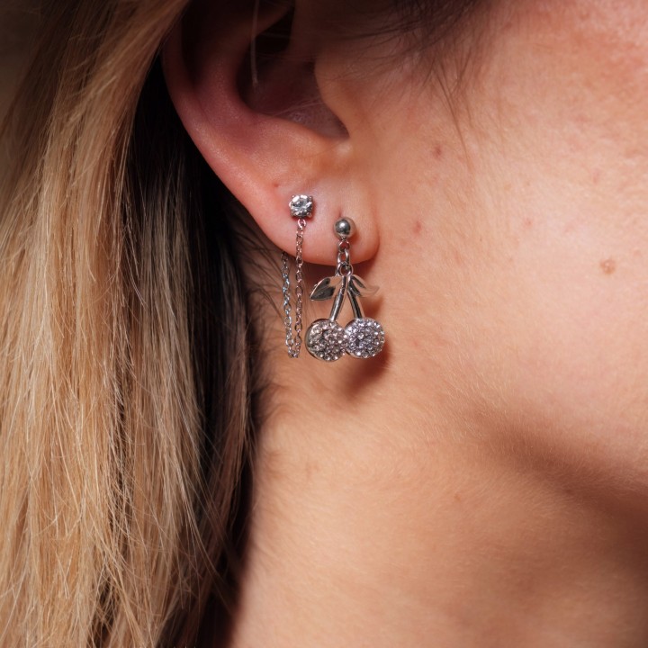 BOUCLES ANNEAUX ENTRELACES ACIER INOXYDABLE SILVER PETIT PRIX