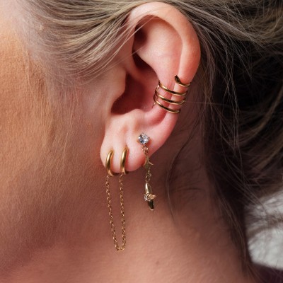 BOUCLE DOUBLE CHAINETTE CREOLES ACIER INOX GOLD PETIT PRIX
