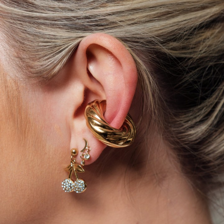 PUCE LUNE STRASS ACIER INOXYDABLE GOLD PETIT PRIX