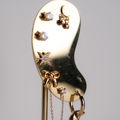 PUCE LUNE STRASS ACIER INOXYDABLE GOLD PETIT PRIX