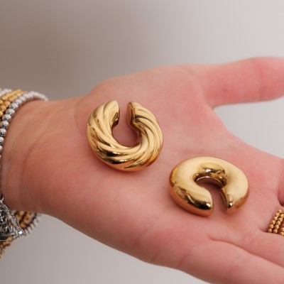 BAGUE D'OREILLE CREOLE LARGE XL ACIER INOXYDABLE GOLD PETIT PRIX
