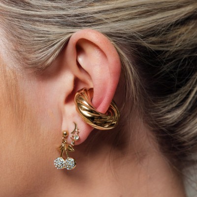 BAGUE D'OREILLE CREOLE LARGE TORSADEE XL ACIER INOX GOLD PETIT PRIX