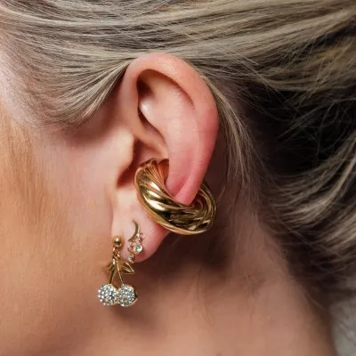 BAGUE D'OREILLE CREOLE LARGE TORSADEE XL ACIER INOX GOLD PETIT PRIX