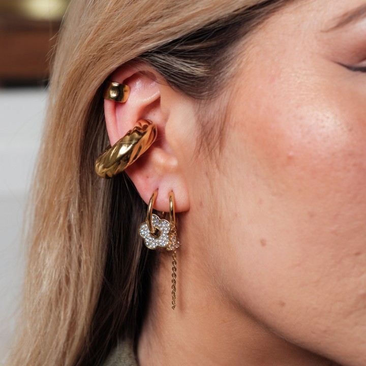 BAGUE D'OREILLE CREOLE LARGE TORSADEE XL ACIER INOX GOLD PETIT PRIX
