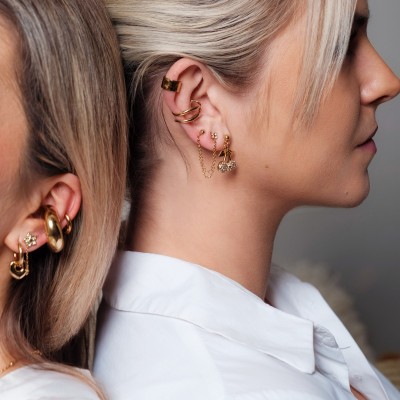 BAGUE D'OREILLE DOUBLE ANNEAU ONDULE ACIER INOXYDABLE GOLD PETIT PRIX