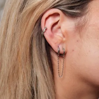 BAGUE D'OREILLE FLEURS CISELEES ACIER INOXYDABLE SILVER PETIT PRIX