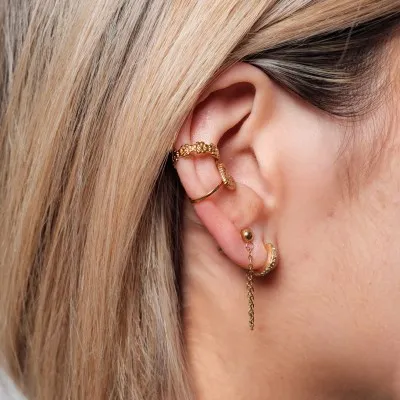 BAGUE D'OREILLE COEUR MARTELE ACIER INOXYDABLE GOLD PETIT PRIX
