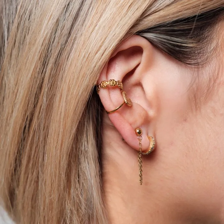 BAGUE D'OREILLE COEUR MARTELE ACIER INOXYDABLE GOLD PETIT PRIX