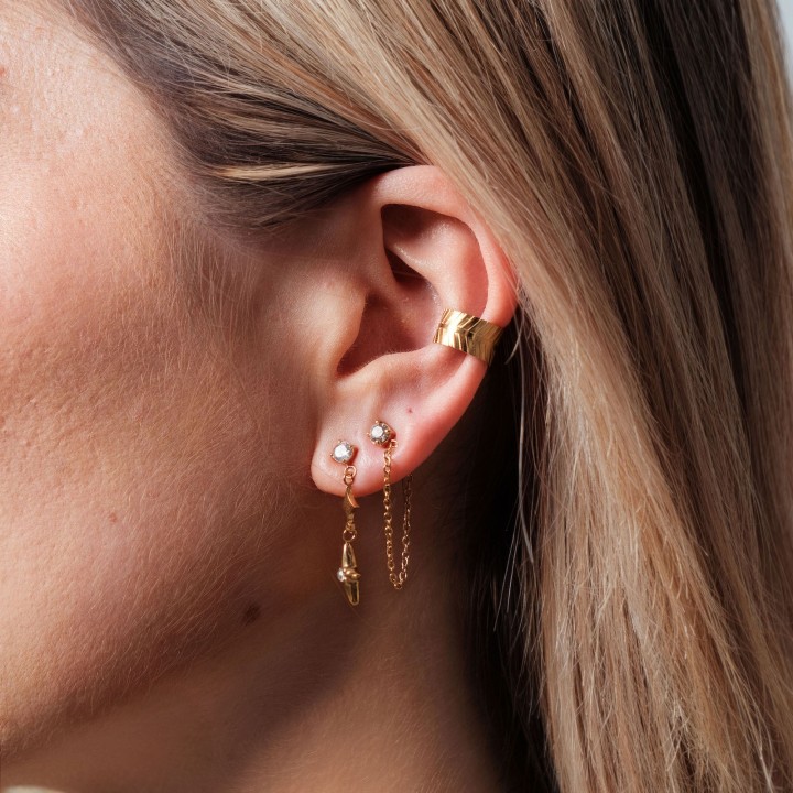 BAGUE D'OREILLE LARGE RAMEAU GRAVE ACIER INOXYDABLE GOLD PETIT PRIX