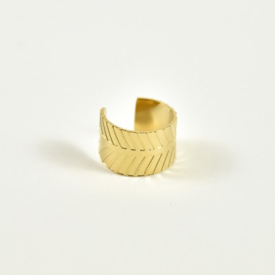 BAGUE D'OREILLE LARGE RAMEAU GRAVE ACIER INOXYDABLE GOLD PETIT PRIX