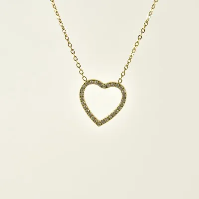 COLLIER COEUR AJOURE STRASS ACIER INOXYDABLE GOLD PETIT PRIX