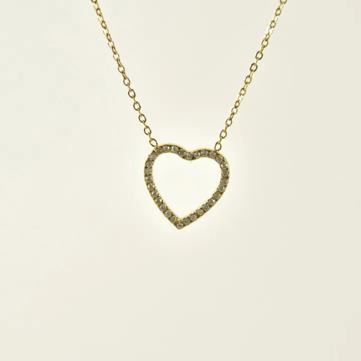 COLLIER COEUR AJOURE STRASS ACIER INOXYDABLE GOLD PETIT PRIX