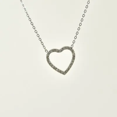 COLLIER COEUR AJOURE STRASS ACIER INOXYDABLE SILVER PETIT PRIX