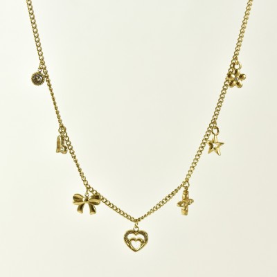 COLLIER CHARMS ACIER INOXYDABLE GOLD ET STRASS PETIT PRIX
