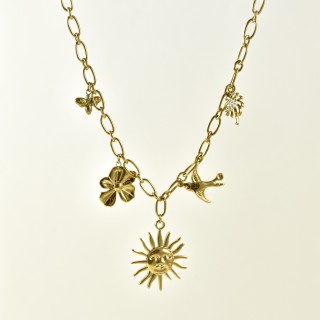 COLLIER GROSSE MAILLE CHARMS ACIER INOXYDABLE GOLD PETIT PRIX