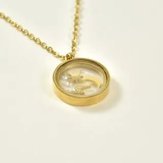 COLLIER ROND ETOILE LUNE ECLAIR ACIER INOXYDABLE GOLD PETIT PRIX