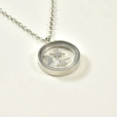 COLLIER ROND ETOILE LUNE ECLAIR ACIER INOXYDABLE SILVER PETIT PRIX