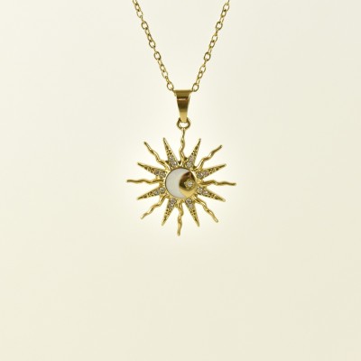 COLLIER SOLEIL ET LUNE NACRE ACIER INOXYDABLE GOLD PETIT PRIX
