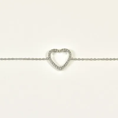BRACELET COEUR AJOURE STRASS ACIER INOXYDABLE SILVER PETIT PRIX