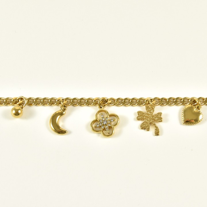 BRACELET GOURMETTE CHARMS ACIER INOXYDABLE GOLD PETIT PRIX