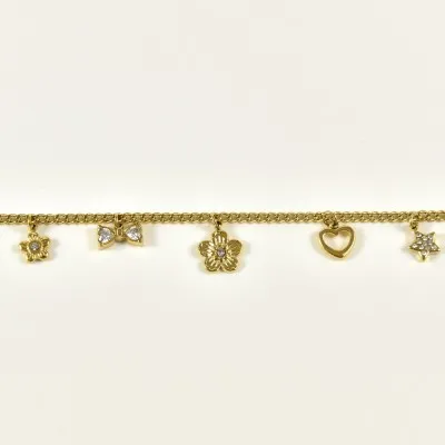 BRACELET PERLES GRIS METALLISE MEDAILLON ACIER INOX GOLD PETIT PRIX