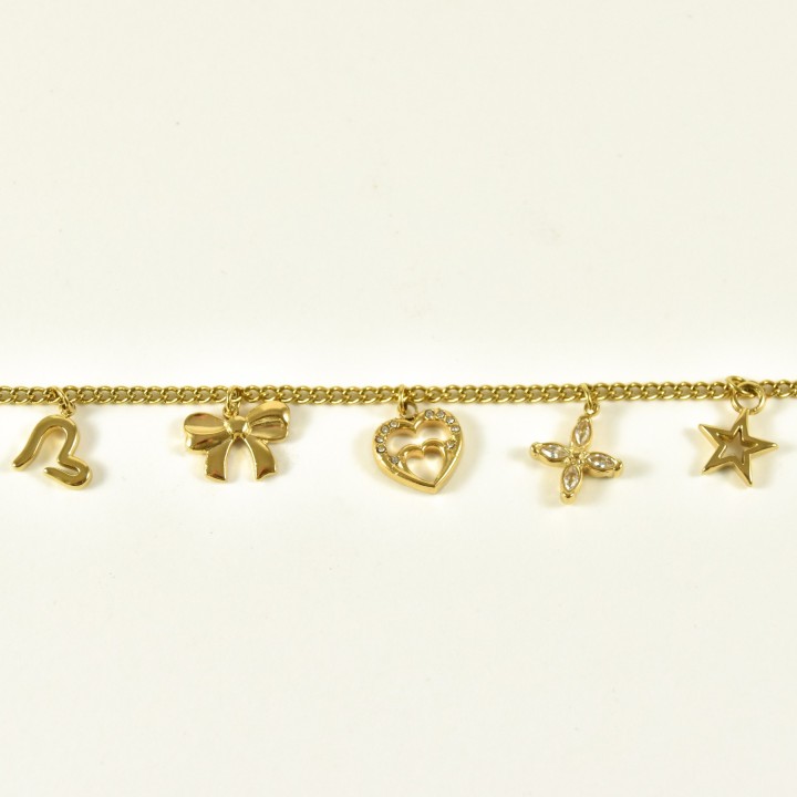 BRACELET PERLES GRIS METALLISE MEDAILLON ACIER INOX GOLD PETIT PRIX