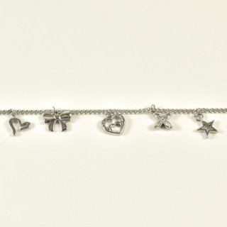 BRACELET PERLES GRIS METALLISE MEDAILLON ACIER INOX GOLD PETIT PRIX
